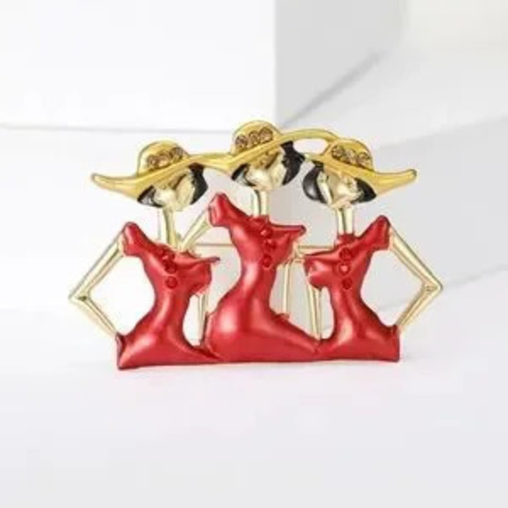 Elegant Red and Gold Women Jewelry Brooch